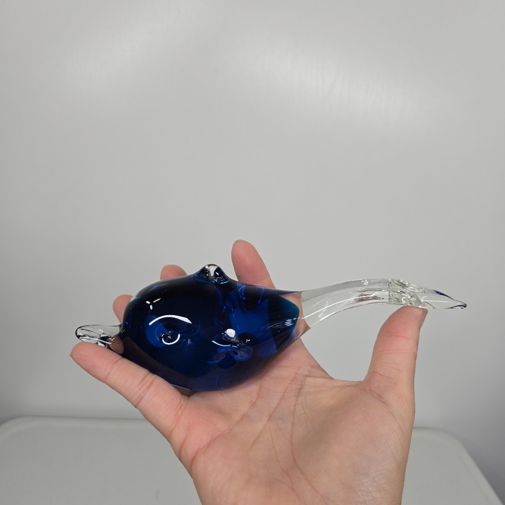 Vintage Murano Style Hand-blown Art Glass Paperweight Blue Whale Dolphin Shape - Picture 14 of 14